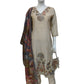 Light Beige Pure Cotton Jamdani Straight Suit with Printed Dupatta & Potli Purse