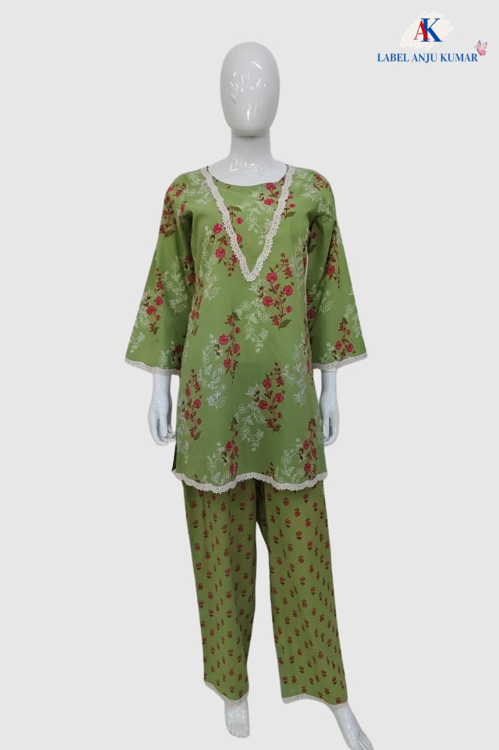 Pista Green Pure Cotton Co-ord Set for Women