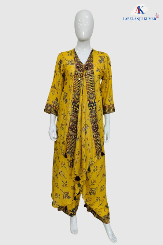 Yellow Pure Crepe Viral Indo-Western Co-ord Set
