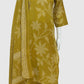 Mustard Cotton Printed Straight Suit Dupatta Set with Embroidery Highlight on Neck Yolk | Label Anju Kumar