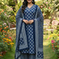 Blue Cotton Printed Straight Suit Dupatta Set – V-Neckline with Embroidery Highlight | Label Anju Kumar