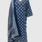 Blue Cotton Printed Straight Suit Dupatta Set – V-Neckline with Embroidery Highlight | Label Anju Kumar