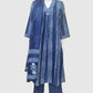 Blue A LINE Pleated Cotton Print Suit Dupatta Set | Label Anju Kumar