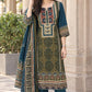 T-Blue Pure Cotton A-Line Suit with Mirror Work & Printed Dupatta