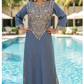 Light Denim Blue Cotton Lilen Long Kurti Dress – Kaftan Style with Embroidery & Lace Detailing