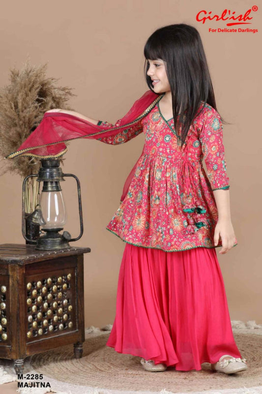 Kids Party Wear Sharara Set – Majinta | Pure Chinon with Handwork & Net Dupatta | Label Anju Kumar
