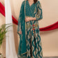 Green Pure Cotton Printed Anarkali Suit Dupatta Set with Thread Work Yoke | Label Anju Kumar