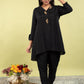 Black Dola Silk Coord Set with Hand Embroidery on Neck, Sleeves & Back | Label Anju Kumar