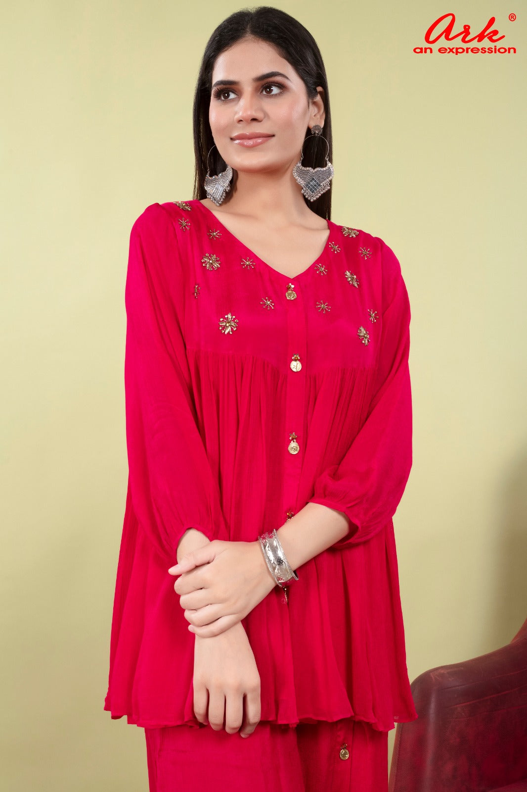 MAJINTA Pure Chinon Silk Coord Set with Hand Embroidery | Label Anju Kumar