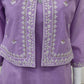 Mauve Pure Cotton Coord Set with Short Shrug & Thread Embroidery | Label Anju Kumar
