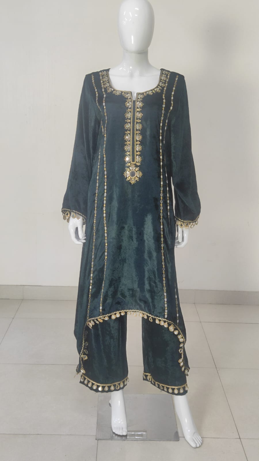 Velvet Coord Set with Mirror Hand Work