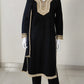Black Woollen Suit Dupatta Set – 42″ Shirt with Jute Lace Detailing + Trousers & Stole | Label Anju Kumar