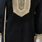 Black Woollen Suit Dupatta Set – 42″ Shirt with Jute Lace Detailing + Trousers & Stole | Label Anju Kumar