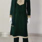 Green Woollen Suit Dupatta Set – 42″ Shirt with Jute Lace Detailing + Trousers & Stole | Label Anju Kumar
