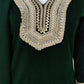 Green Woollen Suit Dupatta Set – 42″ Shirt with Jute Lace Detailing + Trousers & Stole | Label Anju Kumar