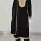 Brown Woollen Suit Dupatta Set – 42″ Shirt with Jute Lace Detailing + Trousers & Stole | Label Anju Kumar