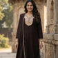 Brown Woollen Suit Dupatta Set – 42″ Shirt with Jute Lace Detailing + Trousers & Stole | Label Anju Kumar