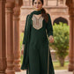 Green Woollen Suit Dupatta Set – 42″ Shirt with Jute Lace Detailing + Trousers & Stole | Label Anju Kumar