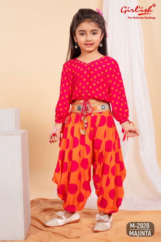 Majinta Muslin Crop Top with Swarovski Work & Patiala Salwaar – Kids Ethnic Wear
