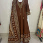 Brown Pure Cotton Anarkali Suit with Patchwork & Coordinated Cotton Dupatta