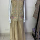 Golden Premium Tissue Sharara Suit with Hand Embroidered Long Choli & Necklace Dupatta
