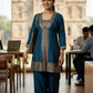 Blue Dola Silk Bustier Top & Jacket Co-ord Set with Jacquard Borders. (Design no. 12225)