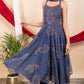 Blue Cotton Spaghetti Style Anarkali Suit Set with Mirror Embroidery & Net Dupatta – Women’s Ethnic Wear