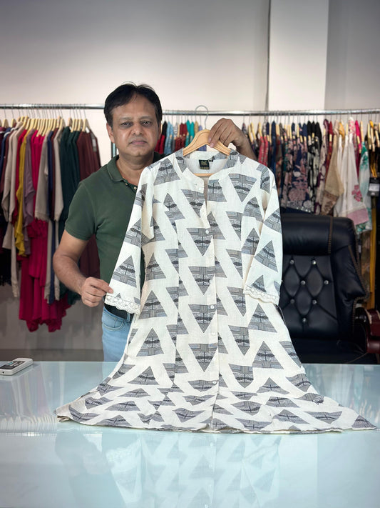 Printed A-Line Kurti with Pockets | Soft Khadi Cotton Ethnic Wear (M–5XL)