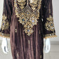 Brown Velvet Long Kaftaan Dress with Hand Mirror Work – Women’s Party & Winter Wear | Label Anju Kumar