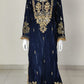 Navy Velvet Long Kaftaan Dress with Hand Mirror Work – Women’s Party & Winter Wear | Label Anju Kumar