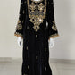 Black Velvet Long Kaftaan Dress with Hand Mirror Work – Women’s Party & Winter Wear | Label Anju Kumar