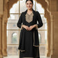 Black Woollen Suit Dupatta Set – 42″ Shirt with Jute Lace Detailing + Trousers & Stole | Label Anju Kumar