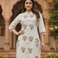 Off White Khadi Cotton A-Line Kurti with Pockets & Floral Hand Block Print | Label Anju Kumar