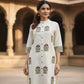 Off White Khadi Cotton A-Line Kurti with Pockets & Floral Hand Block Print | Label Anju Kumar