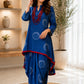 Royal Blue Modal Rayon Indo-Western One Piece Long Dress with Handmade Necklace