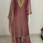 Pinkish/Light Wine Salsa Tissue Semi Formal Suit Dupatta Set for Women | Handwork Neck