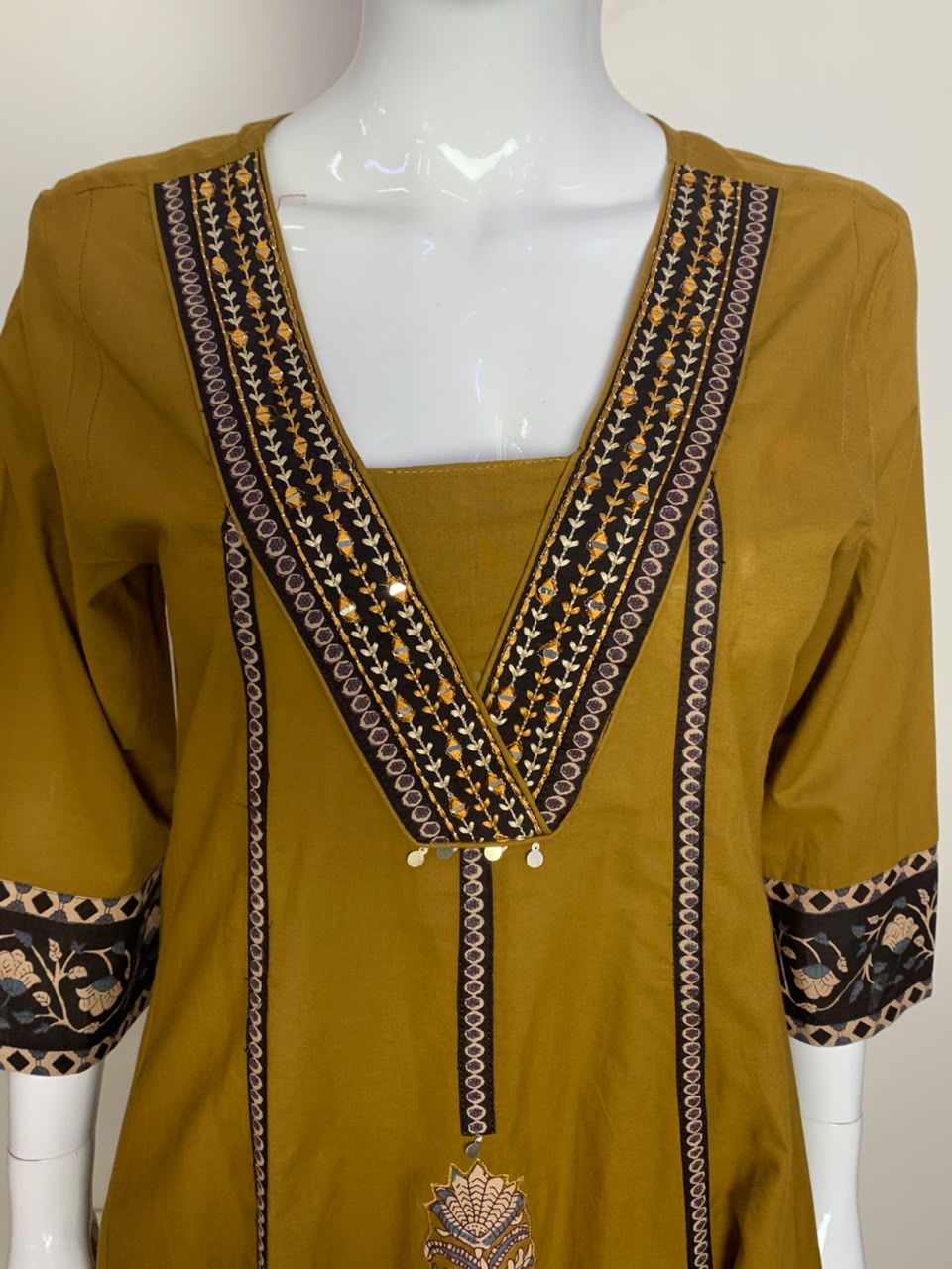 Brown Pure Cotton Anarkali Suit with Patchwork & Coordinated Cotton Dupatta