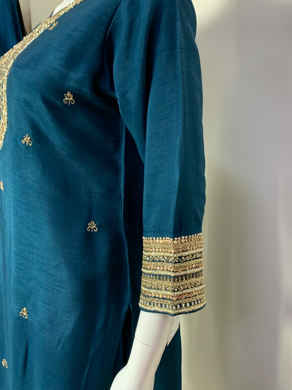 Magenta,Blue & Red Dola Silk Festive Straight Suit with Hand Embroidery & Organza Cutwork Dupatta