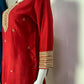 Magenta,Blue & Red Dola Silk Festive Straight Suit with Hand Embroidery & Organza Cutwork Dupatta