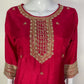Magenta,Blue & Red Dola Silk Festive Straight Suit with Hand Embroidery & Organza Cutwork Dupatta
