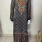 Blue Ajrakh Print Long One-Piece Dress in Pure Modal Satin with Zari & Mirror Work