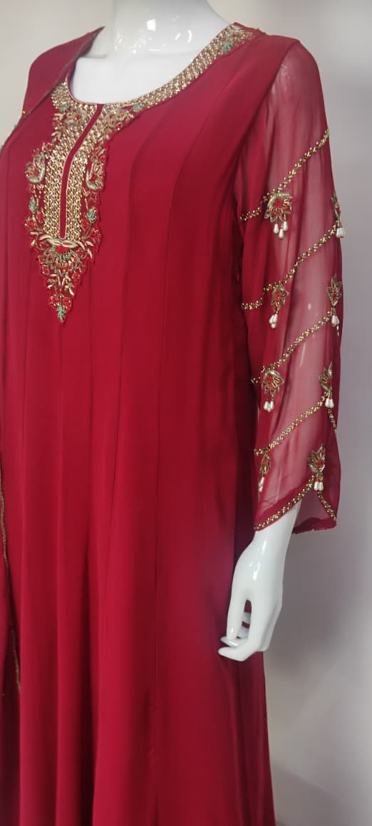 Black & Mehroon Pure Georgette Semi-Formal Anarkali Suit with Hand Embroidery