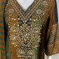 Mehroon & Green Dola Silk Designer Farshi Salwaar Suit Set