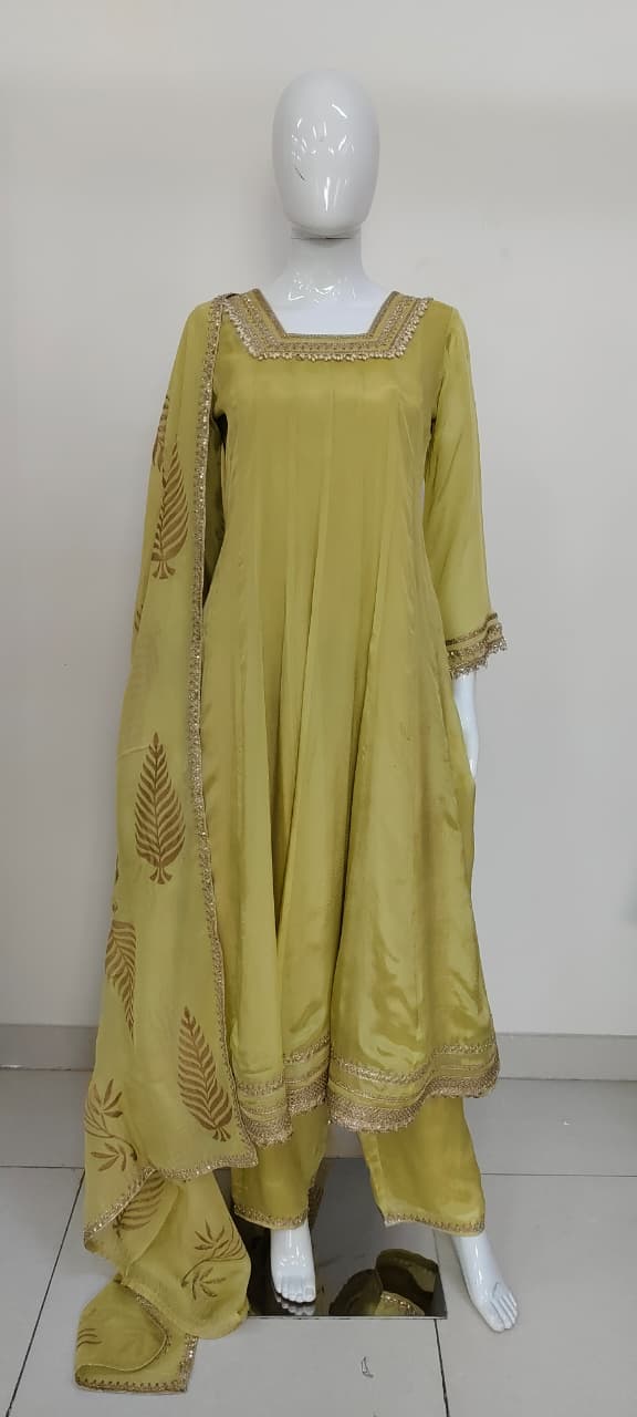Liril Pure Chinon Anarkali Suit with Organza Dupatta & Lace Detailing