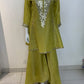 Green, Rust & Off-White Ivory Shimmer Tissue A-Line Anarkali Suit with Sharara & Dupatta