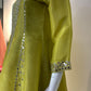 Green, Rust & Off-White Ivory Shimmer Tissue A-Line Anarkali Suit with Sharara & Dupatta