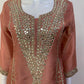 Green, Rust & Off-White Ivory Shimmer Tissue A-Line Anarkali Suit with Sharara & Dupatta