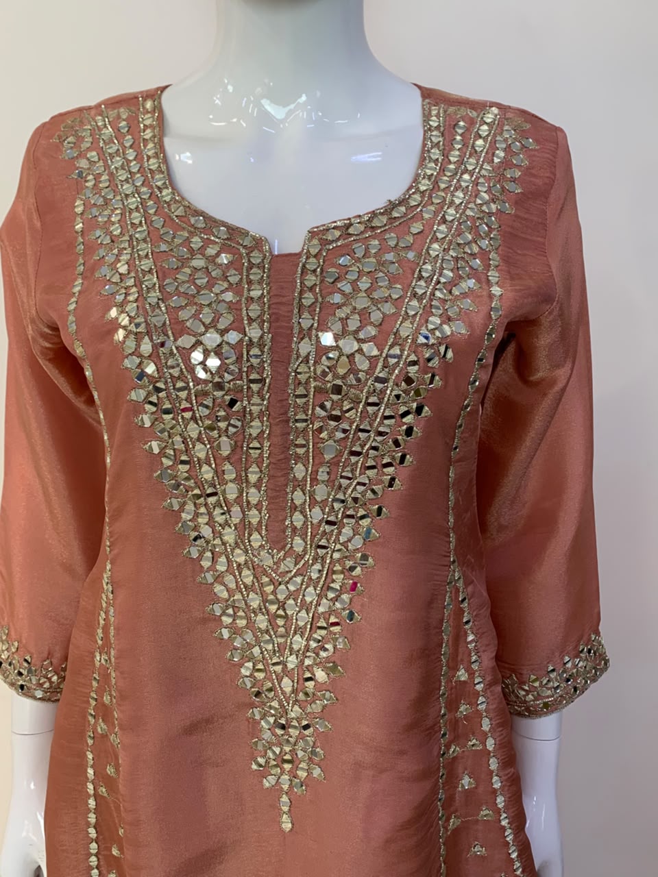 Green, Rust & Off-White Ivory Shimmer Tissue A-Line Anarkali Suit with Sharara & Dupatta