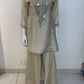 Green, Rust & Off-White Ivory Shimmer Tissue A-Line Anarkali Suit with Sharara & Dupatta