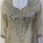 Green, Rust & Off-White Ivory Shimmer Tissue A-Line Anarkali Suit with Sharara & Dupatta
